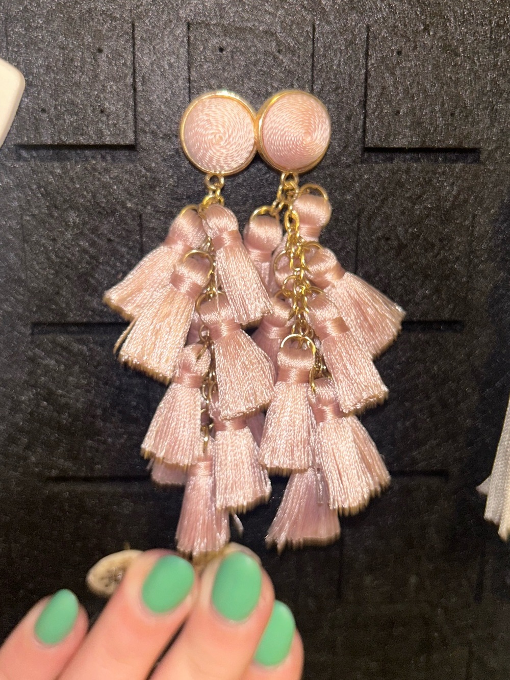 Pink Tassel Drop Earrings - Gold Tone